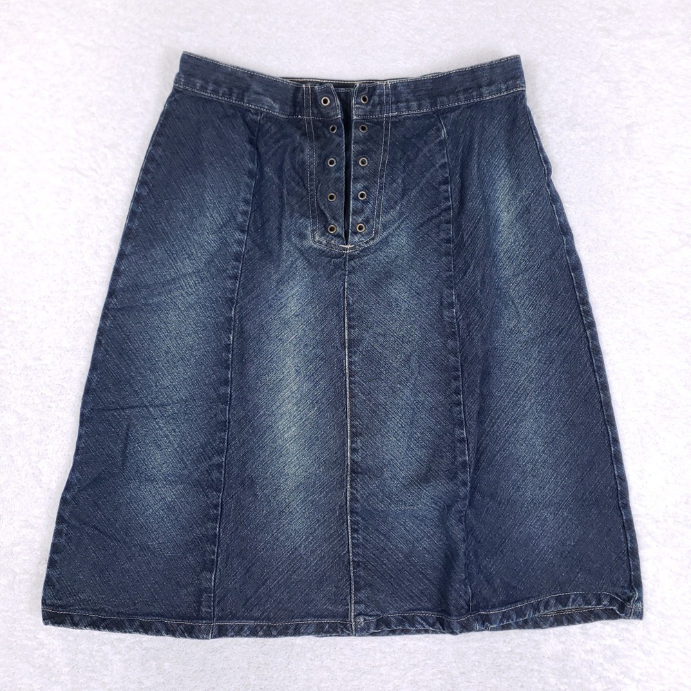 Gloria Vanderbilt Denim Skirt Womens 12 Lace Up Western A Line‎ Blue Y2K